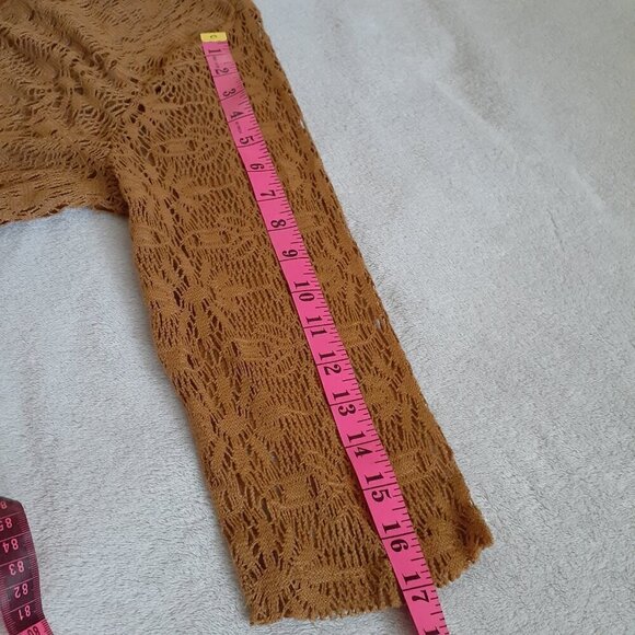 Maurices Women's Size Large Brown Tan Crochet Button Bohemian Duster Cardigan - Picture 11 of 12